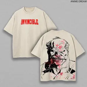 Conquest Invincble Anime Double Printed Vintage Graphic Tee Unisex Heavyweight Cotton T-shirt for Anime Fans