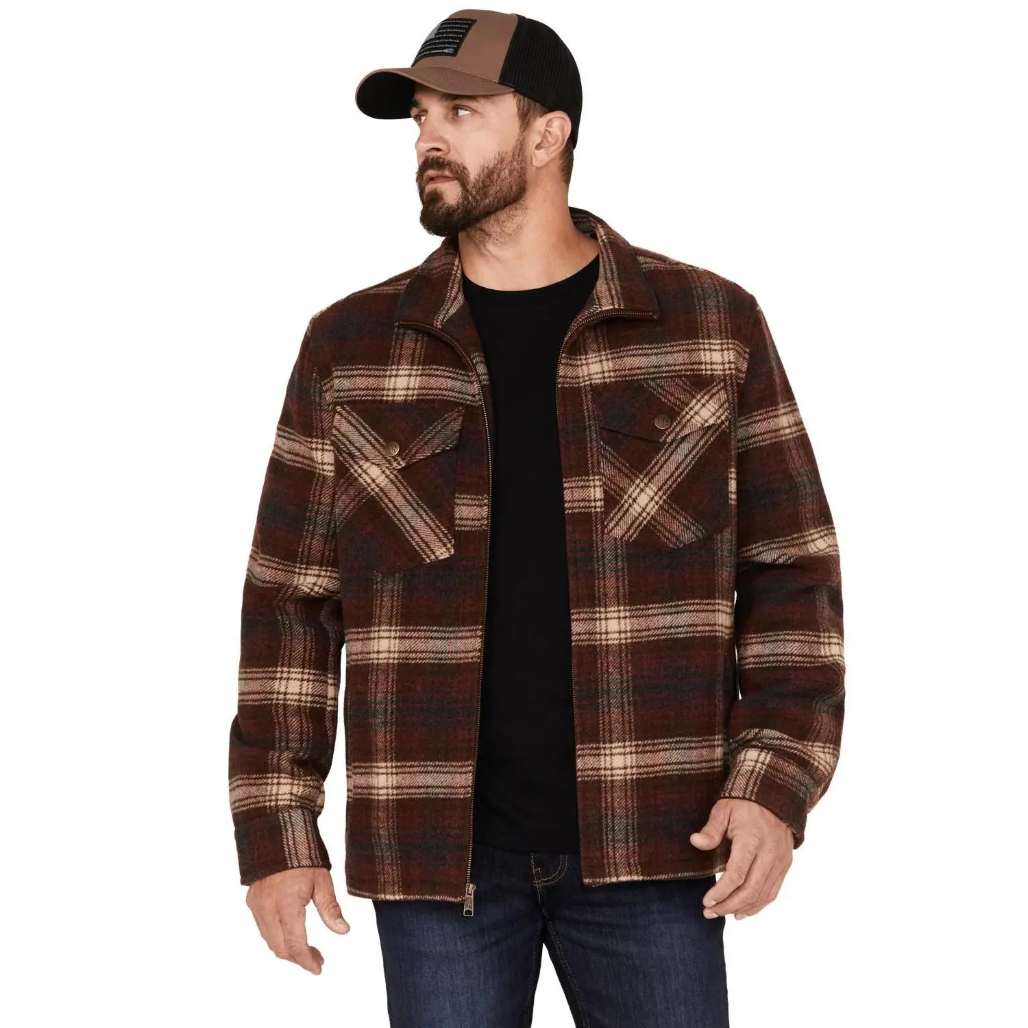 Powder River Outfitters Men's Plaid Print Full-Zip Wool Jacket - Prmo92rzz6