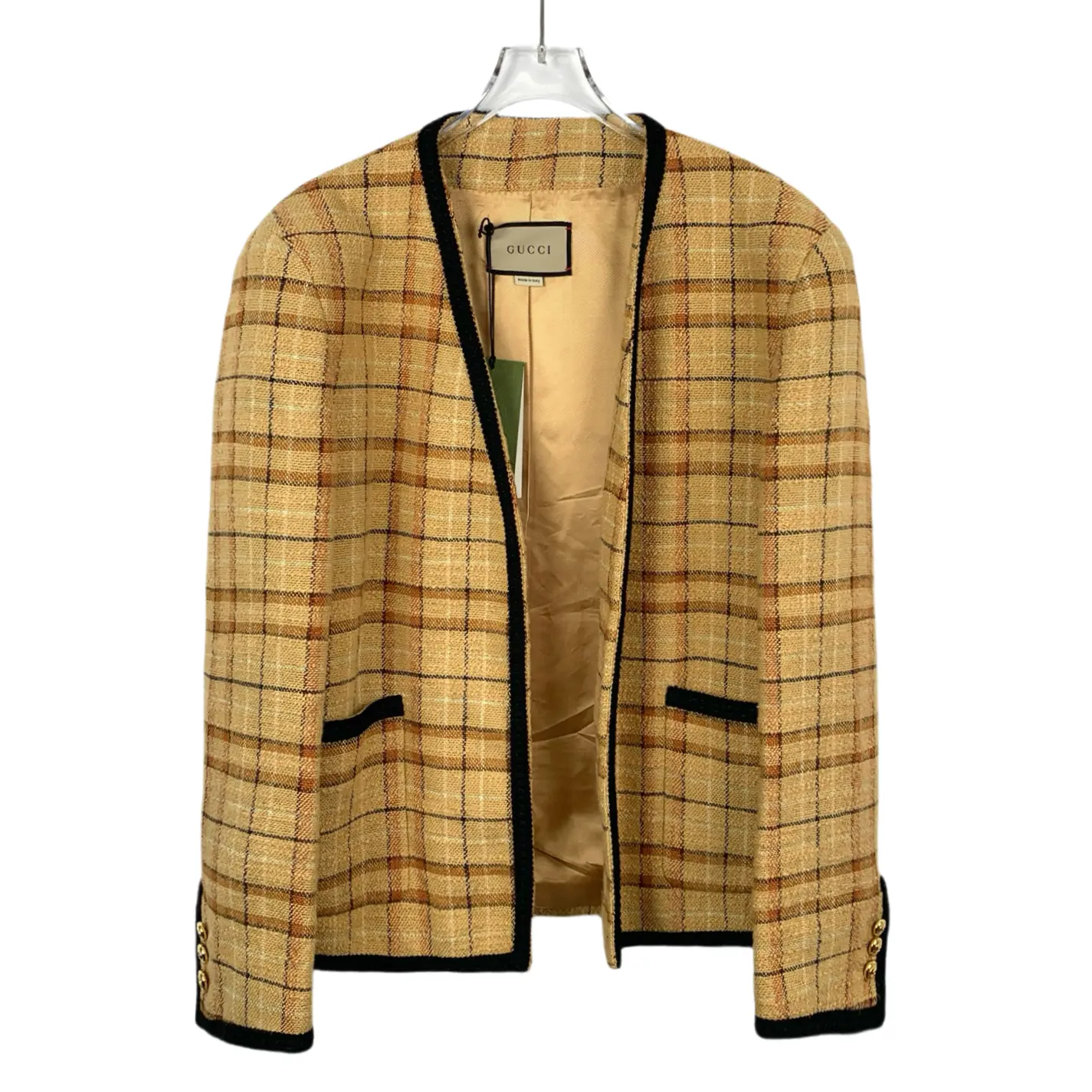 RDLT-Gucci Orange Plaid Tweed V-Neck Jacket-SIZE N/A