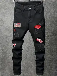 Men's slim fit jeans embroidered elastic denim pants,men jeans,stretch denim pant