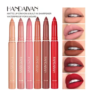 HANDAIYAN Matte Lip Crayon Built‑In Sharpener 8H Waterproof Long Lasting Non‑Fade Lip Liner Pen Daily Velvet Lip Makeup