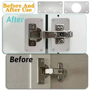 2 Pairs Hinge Repair Plates with 24 Screws, Four-Hole Universal Fixing, Suitable for Cabinet Door Hinges, Durable Replacement Parts, Hinge Repair Tool