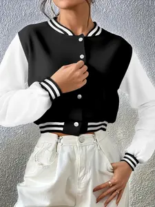Short Baseball Jacket, Colorblock Design, Slim Fit, Youthful Street Style, Spring & Fall Fashion Essential