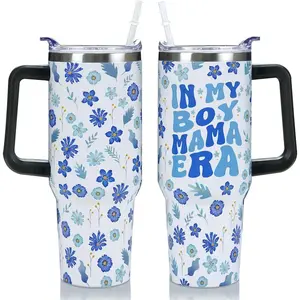 Boy Mom Tumbler 40 Oz, Birthday & for Mama, Stainless Steel 40 Oz Tumbler with Handle & Straw Coffee Drinkware,Birthday & Mother's Day Gift Ideas for Mama