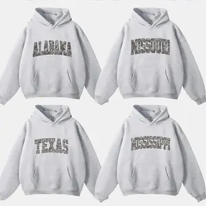 Camo State Name Hoodie – Ash Grey, Custom College, State College Varsity Name Pullover Varsity Camouflage State Shirts Varsity Collage, Game Day Shirt, Menswear & Womenswear
