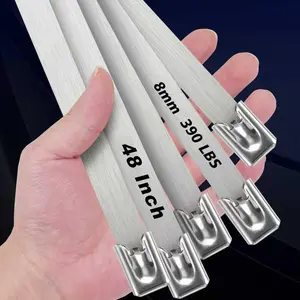 Metal Zip Ties 48 Inch, 500Lb Extra Long Stainless Steel  Ties, Heavy Duty Self-Locking Strap Ties, Strength for Exhaust Wrap, Garden Ties, pipes, Outdoor  Large Tie Wraps 30 count