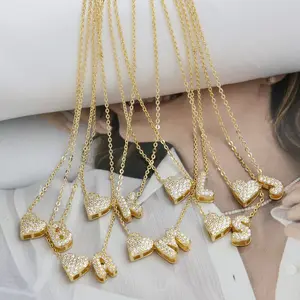Cute Bubble Letter Necklace Balloon Initial Name Necklaces for Women Dainty Gold Initial Charm Pendant 14K Gold Plated Trendy Chunky Jewelry Gift