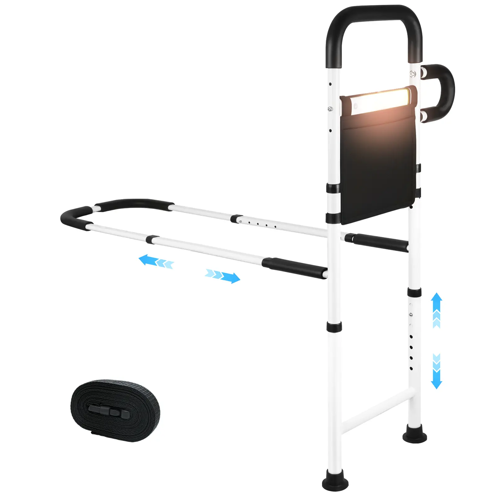 Bed Rails for Elderly Adults Safety with Motion Sensor LED Light - Adjustable Bed Assist Rails for Full Size, Portable Bed Cane for Seniors with Storage Pocket, Hold Up to 330 Lbs