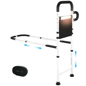 Bed Rails for Elderly Adults Safety with Motion Sensor LED Light - Adjustable Bed Assist Rails for Full Size, Portable Bed Cane for Seniors with Storage Pocket, Hold Up to 330 Lbs