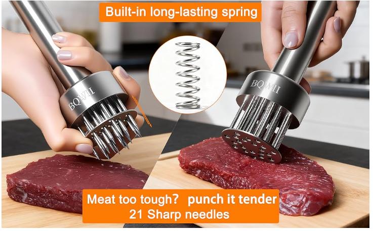 Stainless Steel Meat Tenderizer Tool with 21 Sharp Needles - A Meat Tenderizer Mallet for Chicken and Beef, Durable Meat Mallet Hammer, Easy-Grip Meat Hammer Tenderizer