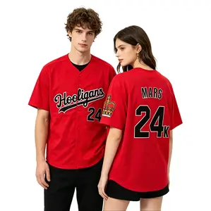 24K Mars Red And White Hooligans Hip Hop Rap Unisex Baseball Jersey Embroide Streetwear Concert Costumes Gift boyfriend boyfriend