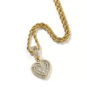 2026 New Year Gift | Golden Iced-Out Bling Bling Heart Necklace w/ 20inches Stainless Steel Rope Chain | Holiday Gift | Christmas Gift | Gifts for Girlfriend | Gifts for Wife | Gifts for Boyfriend C