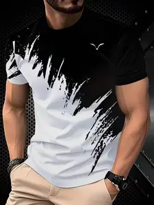 Men's Sport Outdoor 3D Print Irregular Pattern Short Sleeve Summer Top Athletic Shirt, Casual Fitted Streetwear, All Seasons