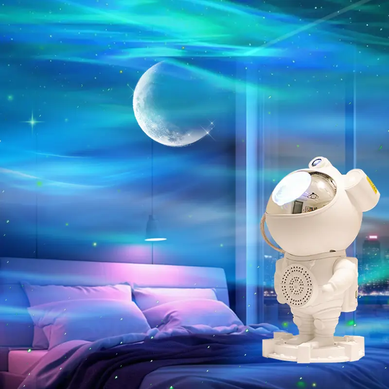 3-in-1 Plastic Astronaut Galaxy Light Projector - 23.5*12cm LED Aurora Nebula Moon Night Lamp with Remote Control, White Noises, Bluetooth Speaker for Bedroom Decor, Parties (AC Power Supply), 3-In-1 Galaxy Projector