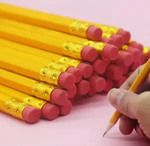 10Pcs/30Pcs/50Pcs/100Pcs Random Color Wooden Pencils with Eraser Caps, HB Graphite Pencils for Student Writing, Office & Drawing Supplies, Soft Random Color Eraser Tops, Back to School Stationery for Kids and Adults