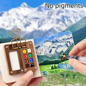 Travel Paint Palette Pocket Artist Watercolor Set Mini Watercolor Palette Set Wooden Grid Paint Box for Artists and Students Watercolor Painting Supplies