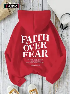 Christmas Loose Fit Hoodie, Core hoodie for Girls, Letter Print, Fall & Winter Fashion With Slogan Print FAITH OVER FEAR THE LORD IS ON MY SIDE I WILL NOT FEAR WHAT CAN MAN DO TO ME PS