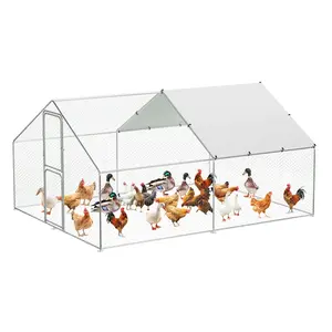 Heavy-Duty Walk-In Metal Chicken Coop for Backyard & Farm, Dual Doors, Galvanized Frame, Waterproof UV Cover, Spire Roof, Large Poultry Hen House, Ideal for Ducks & Quails