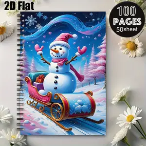 1 Christmas Snowman Spiral Coil Notebook, 5.7x8.26 Inch, Lined Pages, Holiday Gift for Kids, Xmas Party Favors, Winter Journal for Writing, Drawing, Santa Claus Themed Stationery for School, Home, Christmas Celebration [2D] Flat