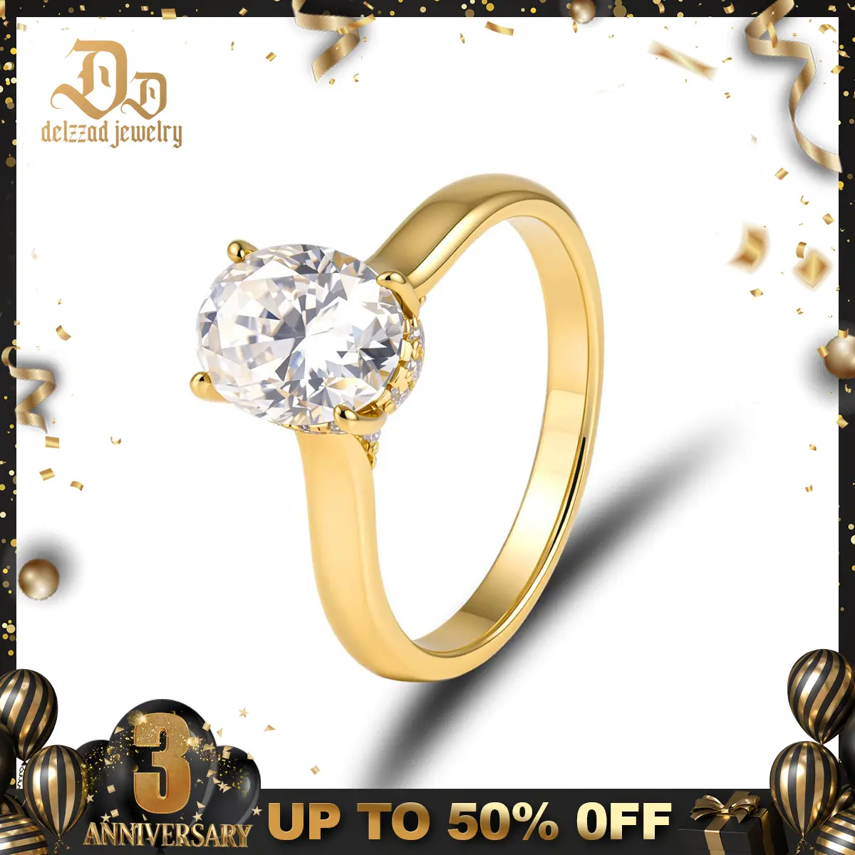 Delzzad S925 2ct Solitaire Oval Promise Engagement Ring Synthetic Moissanite Ring Wedding Ring Band Jewelry Perfect Birthday Engagement Wedding Anniversary Christmas Gift for Women