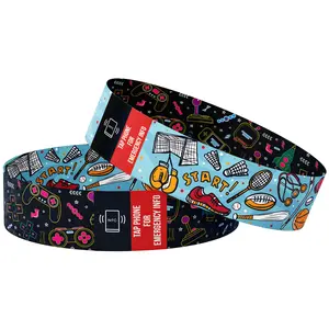 Children Smart ID Wristband providing instant access to emergency contacts, allergies, and medical info with a quick smartphone tap, no apps needed!