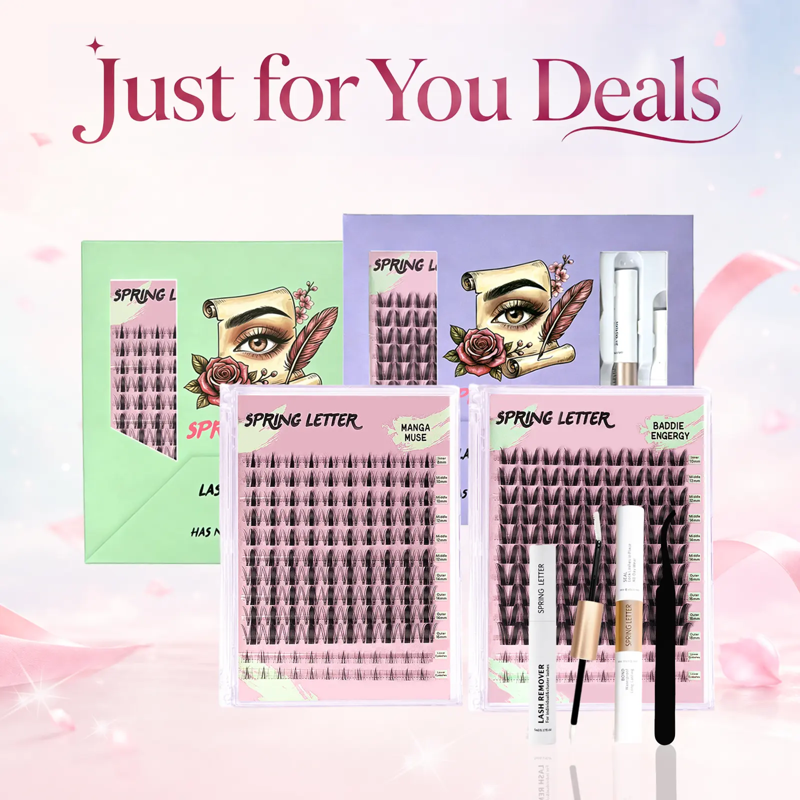 Lash Cluster Kit, Soft Fluffy Lightweight DIY Lash Extensions, Beginner-Friendly, Waterproof Long-Lasting Wear, Complete Kit with Bond & Seal & Tweezers Eyelashes Makeup Cosmetic