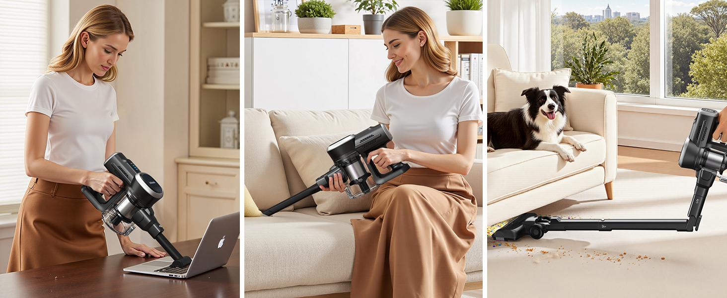 【2026 New Arrivals】 MIUZZY 206 Cordless Vacuum Cleaners for Home, 6-in-1/47Min/250W 24kPa Foldable Powerful Suction, Self-Standing Cordless Stick Vacuum Cleaner, Lightweight Anti-Tangle Rechargeable Vacuum for Floor/Carpet/Pet Hair/Car