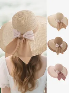 1PC women's wide-brimmed multi-color beaded straw hat with a large sunshade, a fashionable and breathable lightweight sun hat with a wide brim, suitable for wearing on beaches, during trips, camping, shopping and daily outings in summer.