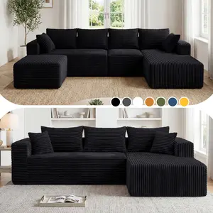 118&92.5" L/U-Shaped Modular Boneless Sectional Couch Oversized Deep-Seat No Assembly Required Suitable for Living room/Bedroom/Apartment 0015BK