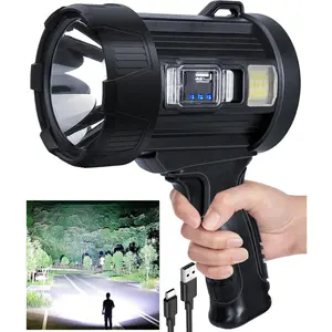 Rechargeable Spotlight,1000000 LM Super Bright Handheld Spot Light LED Flashlight High Lumens,Powered Spotlight Large Searchlight Outdoor with Solar Panels for Boating Camping Hunting