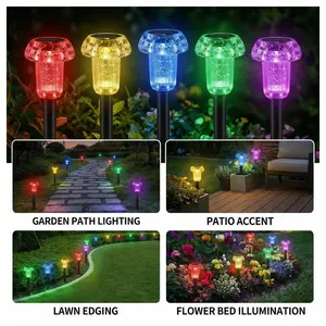 Cozy-Pavilion Solar Pathway Lights [10-Second Setup] - 12 Pack | Multi-Color Auto On/Off | IP55 Waterproof Outdoor Garden Lights | High-Efficiency Solar Stakes for Yard & Driveway