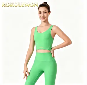 ROROLEMON Women's Sports Bra, Longline Workout Tank Top with Built-in Shelf, Padded Yoga Crop Top