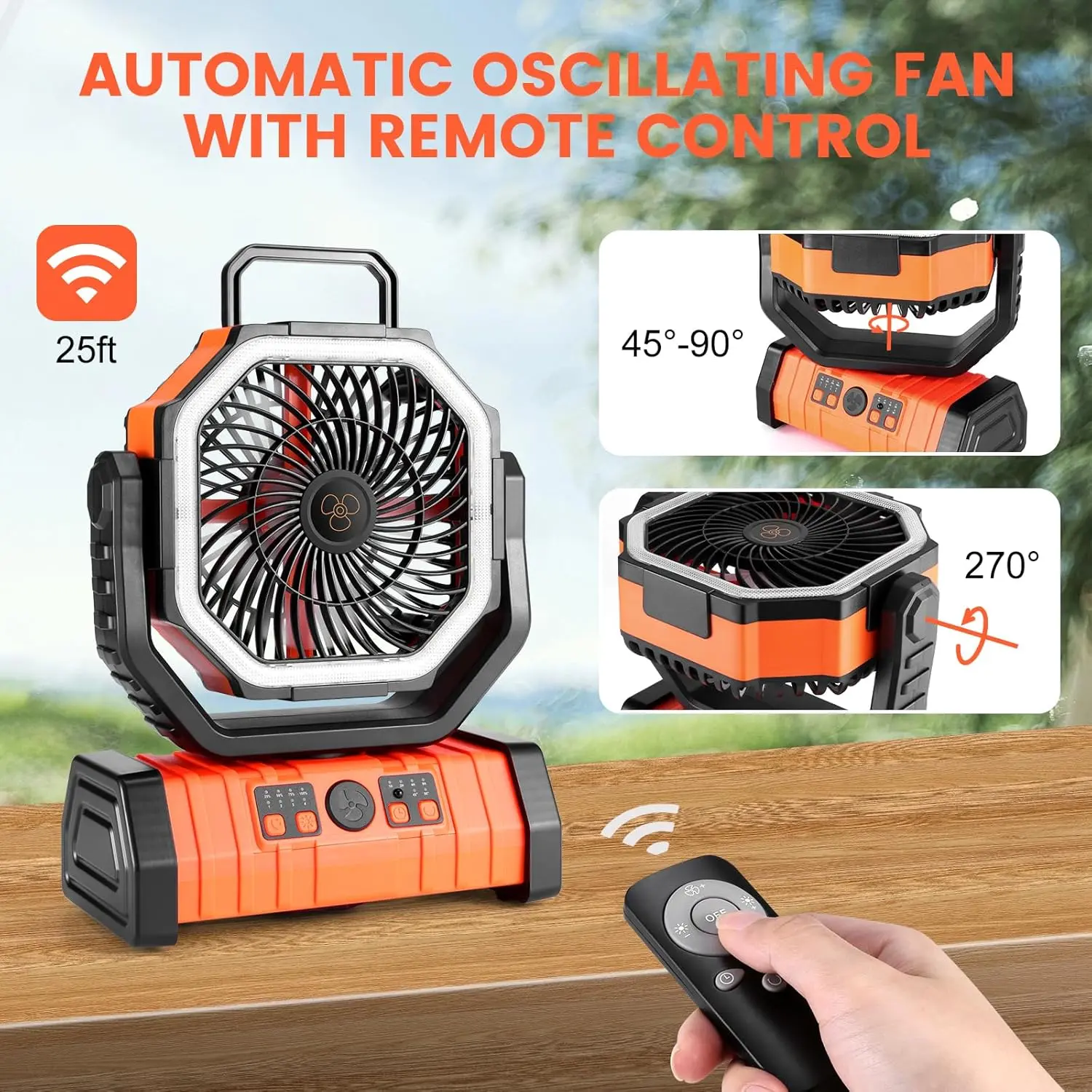 Camping Fan with LED Lights, Hanging Rechargeable Silent Tent Fan with Ultra-Long Battery Life, 270° Adjustable Angle Cooling Fan with Stepless Speed Regulation; Suitable for outdoor camping, courtyards, pet tents, vehicle use and indoor operation cooling