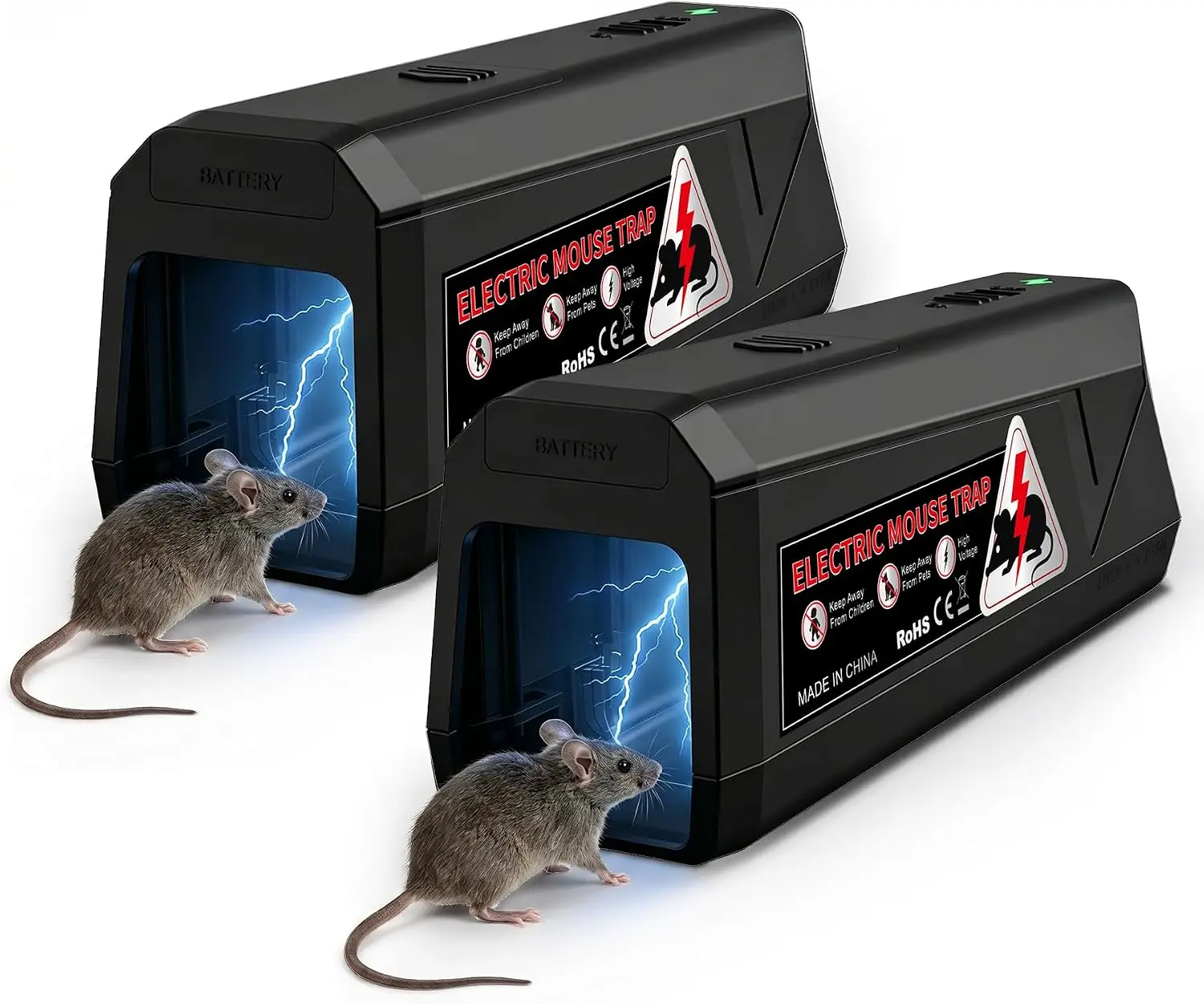 Electric Mouse Traps Indoor for Home, 2 Pack Electronic Mouse Trap Zapper with High Voltage, Intelligent Indicator & Buzzer Alert, Reusable & No-Touch Humane Mice Killer for Kitchens Warehouse Office