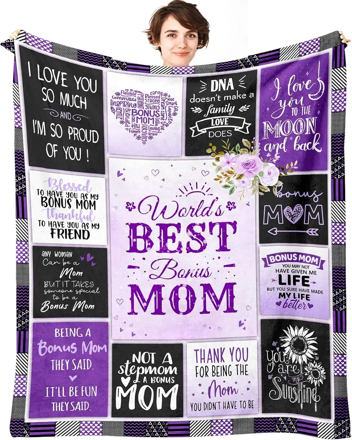 [SummerVibes] JOOCAR Bonus Mom Gifts from Daughter, Gifts for Stepmom Throw Blanket, Step Mom Gift Ideas, Best Stepmother Gifts, Gifts for Step Mom from Daughter or Son, Step Mom Birthday Gifts, Home Decor