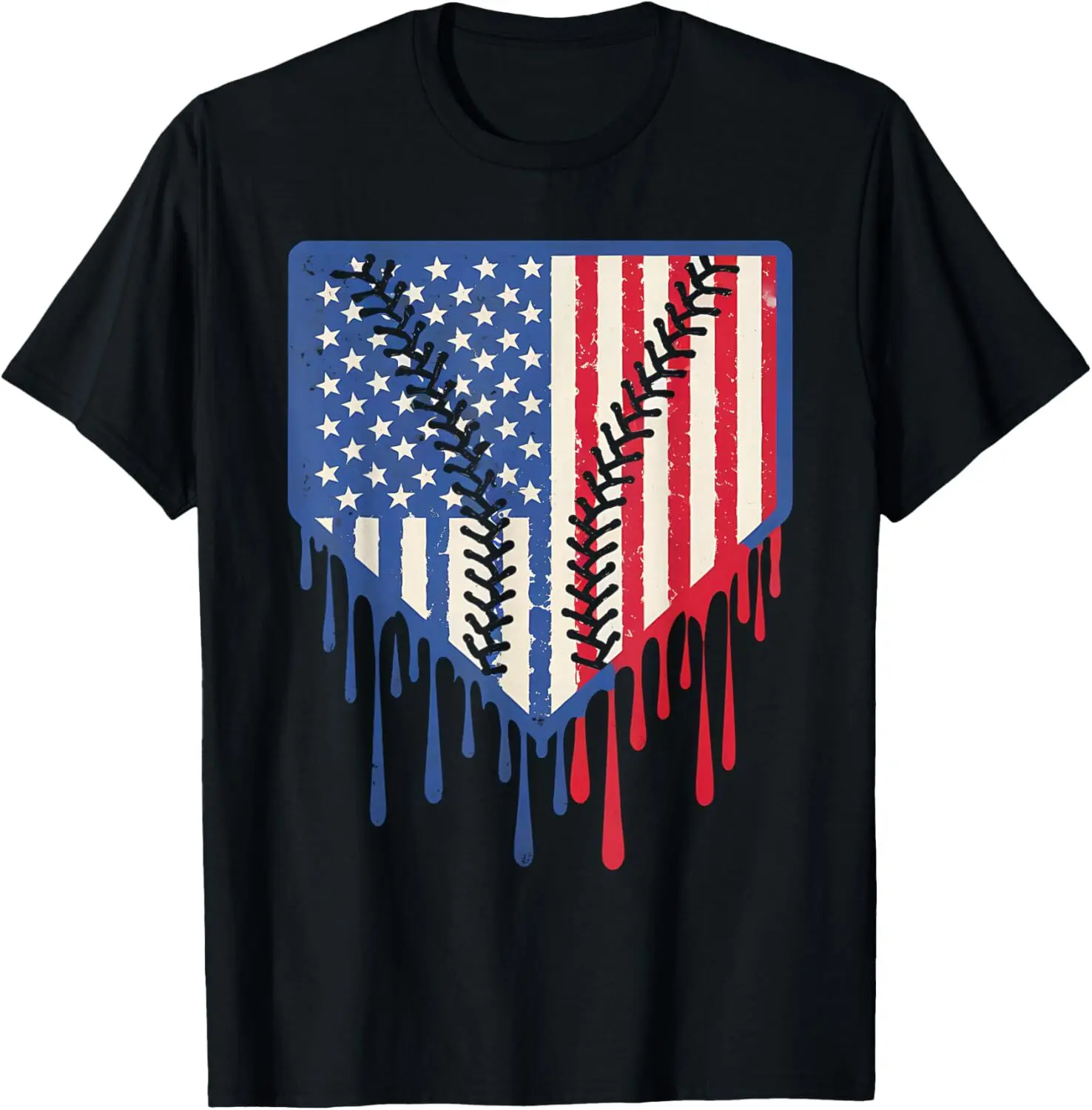 Funny Baseball Drip Boys Ice Cream Patriotic American Flag T-Shirt Cotton Fabric