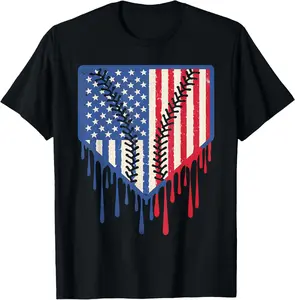 Funny Baseball Drip Boys Ice Cream Patriotic American Flag T-Shirt Cotton Fabric