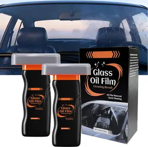 Car Glass Oil Film Remover Handle, Windshield Oil Film Eraser Wand - All-in-One Pro Kit with Glass Cleaning Emulsion Formula and Sponge - The Ultimate Streak-Free Solution to Prep for Rain Repellents