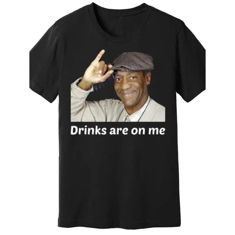 Women's Soft Classic Casual Cotton Short-Sleeve Tee Top - Funny "Viet Hands Bill Cosby Drinks are On Me" Prints Tshirt, Black, Style 874552, Lady, Flat, Day, Shortsleeve
