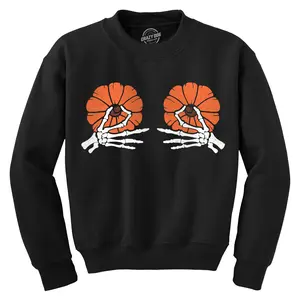 Skeleton Pinch Pumpkin Tits Crewneck Sweatshirt Funny Sarcastic Halloween Sweater Funny Sweater Halloween Crew Neck Novelty Sweatshirts for Men Black -