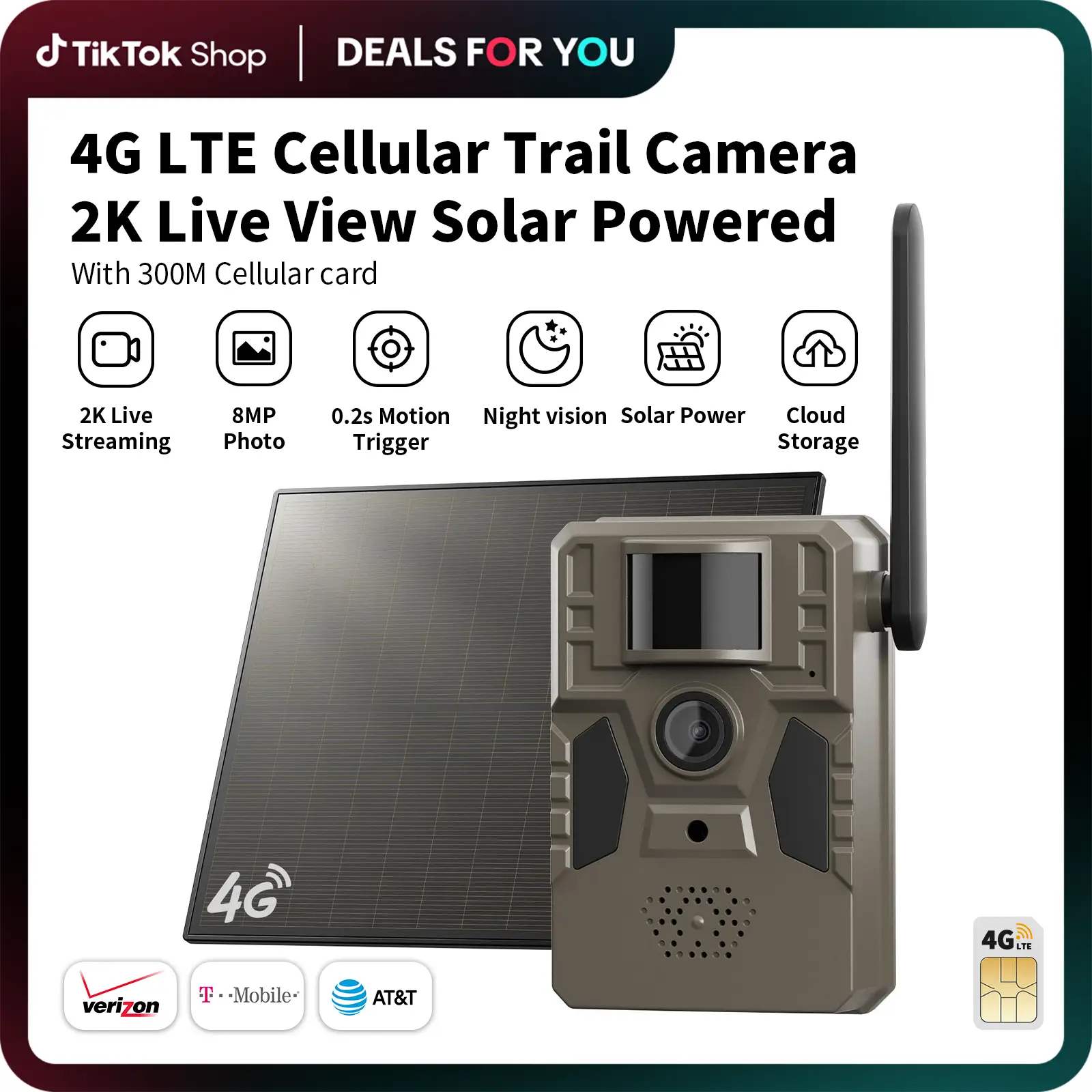 [FallFreshness] 4G LTE Solar Game Camera– 2K Live Video, WiFi Not Supported, Remote APP Controlled, WaterProof, Motion Activated, Night Vision, 4G Dat