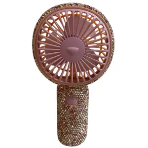 Bling Bling Mini Portable Rechargeable Handheld Pink Rhinestone Fan