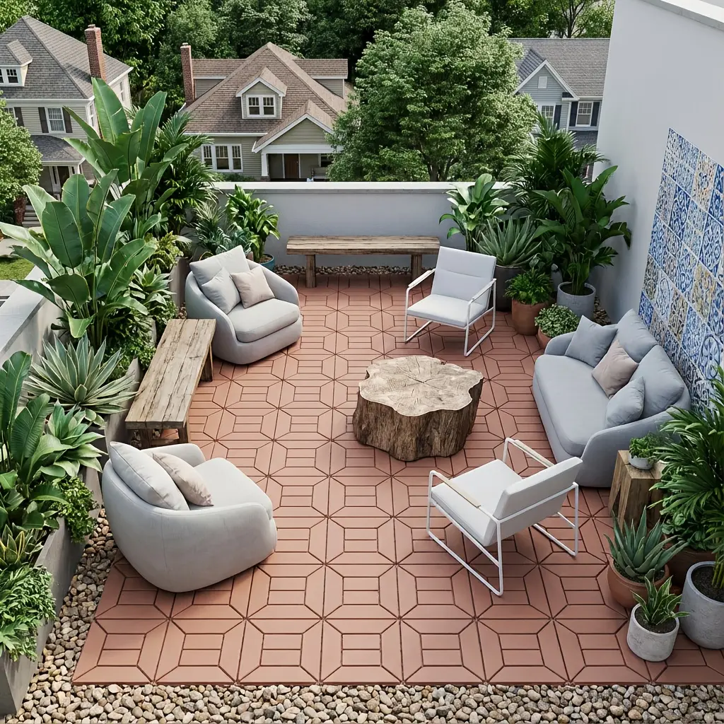 Interlocking Deck Tiles (44-Pack, 12x12 In), 0.8 In Sturdy PP Waterproof Outdoor Flooring, Simple Hassle-Free Installation, All-Weather Use for Bathrooms, Gardens, Pool Areas