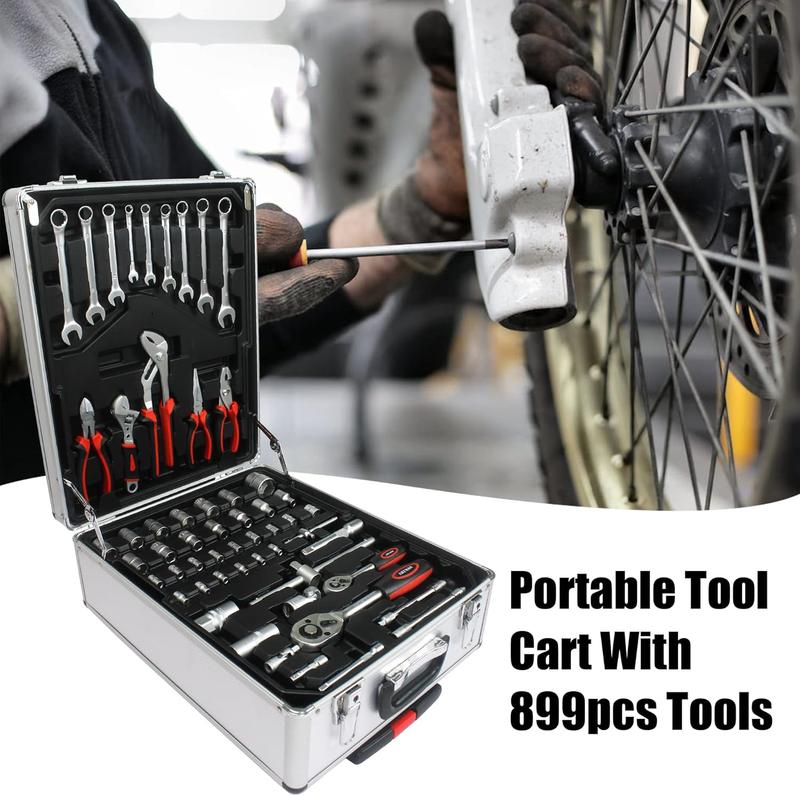 899PCS Large Capacity Metal Hand Toolbox, The Ultimate Home Repair Master Set - Comprehensive Toolbox, With 4 Drawers, General Household Toolkit, Simple And Durable, Auto Repair Repair Tools, No Assembly Required
