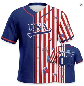 Custom USA Flag Baseball Jersey Personalized Name Number Patriotic 4th of July Button Down Team Shirt Men Women