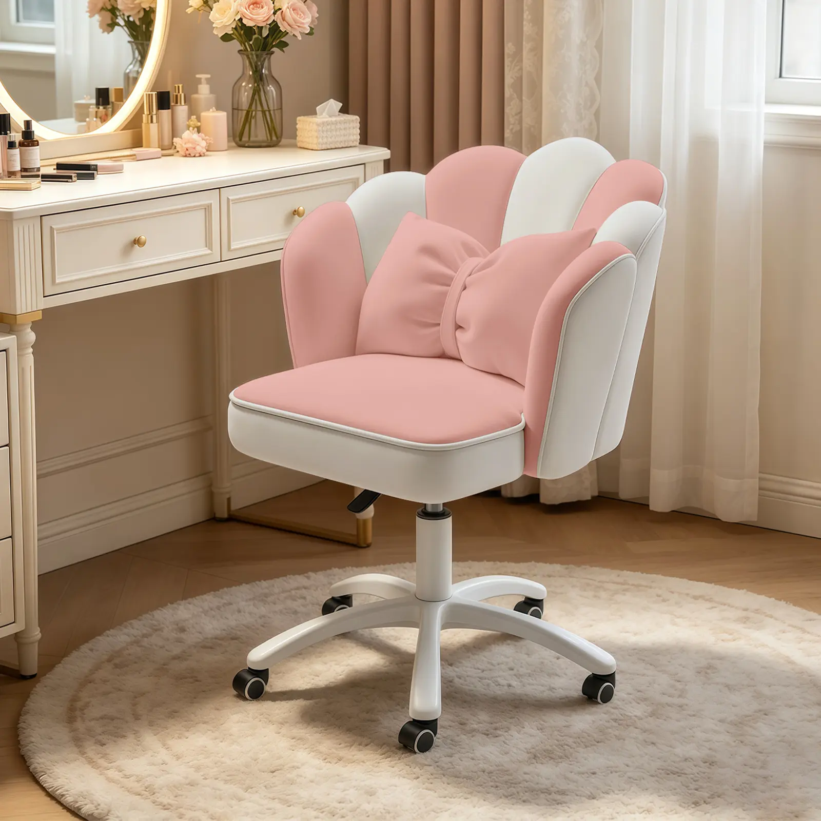 【Summer sale】Cute Petal Desk Chair Vanity Chair Office Chair , Modern Fabric Home Butterfly Chairs Height Adjustable Chair Makeup Chairs Computer Chair