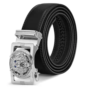 Fashion Ratchet Leather Dress Belt Genuine Leather With Alloy Automatic Buckle Sliding Leather Belt For Men