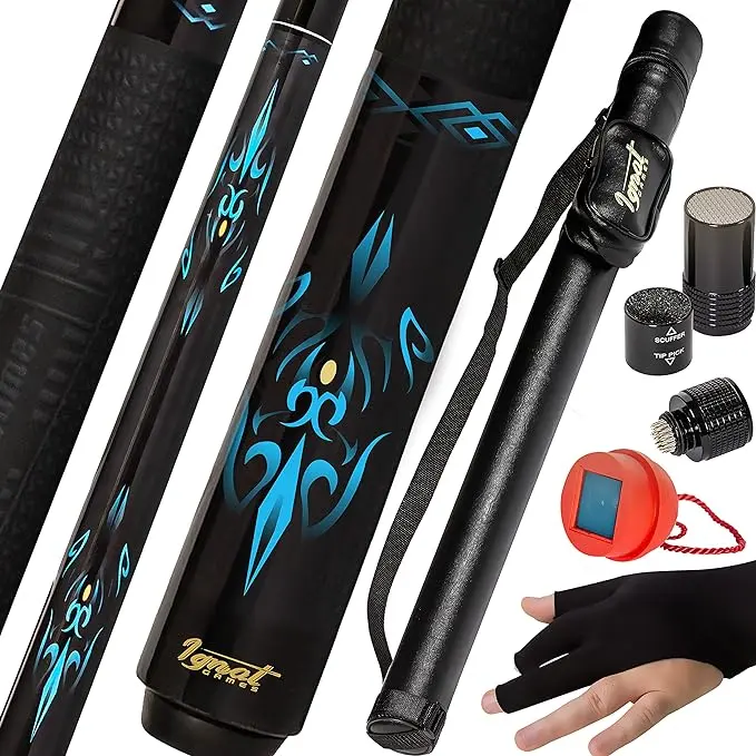 2-Pieces Pool Cue Stick - 58" Canadian Maple Professional Billiard Pool Cues Sticks with Low Deflection Shaft + Hard Case, 3 in 1 Pool Stick Tip Tool, 3 Finger Glove and Chalk Holder