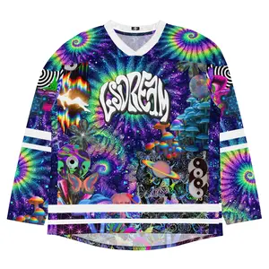LSDREAM Psychedelic Hockey Jersey - Star Child Go Wild Trippy Rave Outfit - Colorful Mushroom Galaxy Bass Music Merch - EDM Festival Apparel - Oversized Graphic Jersey