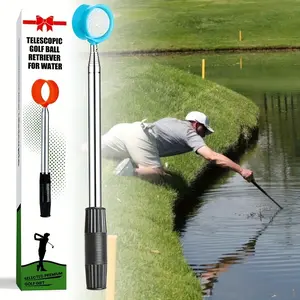 FINGER TEN  Golf Ball Retriever Pole for Water Telescopic 9 Feet 12 Ft 15 FT with Golf Ball Cleaner Pouch, Golf Ball Grabber Picker Hinged Cup Retractable Stainless Steel Shaft